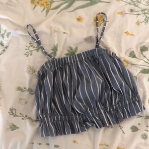 Blue cropped top with white pinstripes